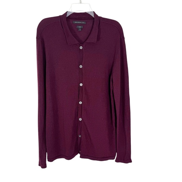 John Varvatos Luxe Wool Button Front Collared Sweater Cardigan Burgundy Size L - Picture 5 of 10